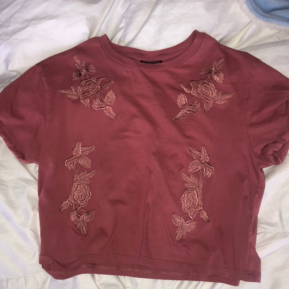 embroidered pink short sleeve shirt from topshop